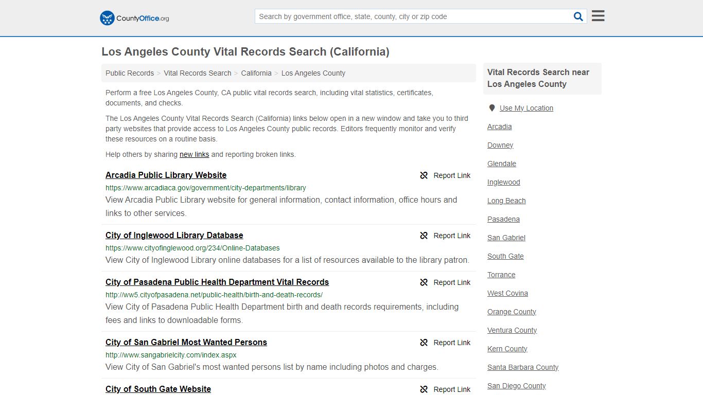 Los Angeles County Vital Records Search (California) - County Office